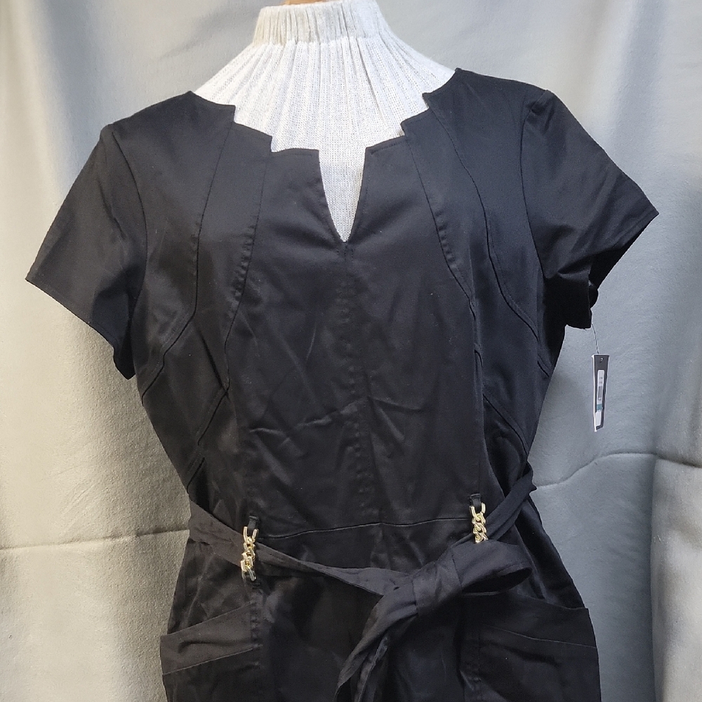 NWT Ellen Tracy Classic Black Dress Gold Accents 16